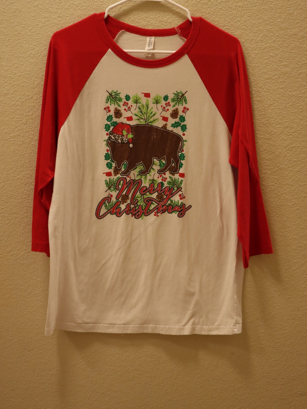 Kids Red & White Christmas Buffalo Raglan Tee - Merry Christmas
